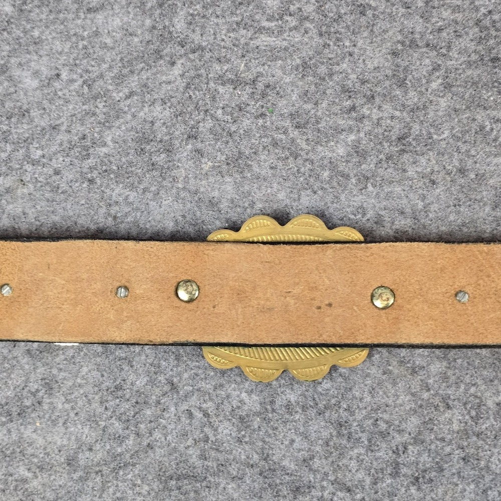 Western Concho Belt 48" Brown Leather Brass Tone Turquoise Inlay Studded Conchos - Picture 15 of 16